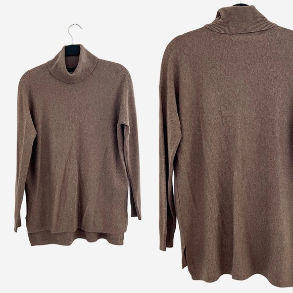 Saks Fifth Avenue Turtleneck Sweater Brown Wool Cashmere Blend Tunic S - Picture 1 of 8